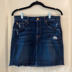7 For All Mankind Fray Hem High Waist Dark Wash Stretch Denim Skirt Size 6 (28)